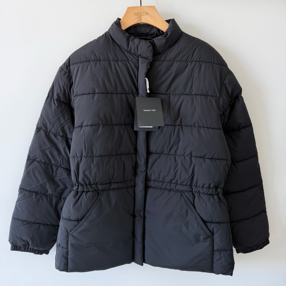Massimo Dutti Black Water-Repellent Puffer Jacket Size S Drawstring Waist - Picture 3 of 16